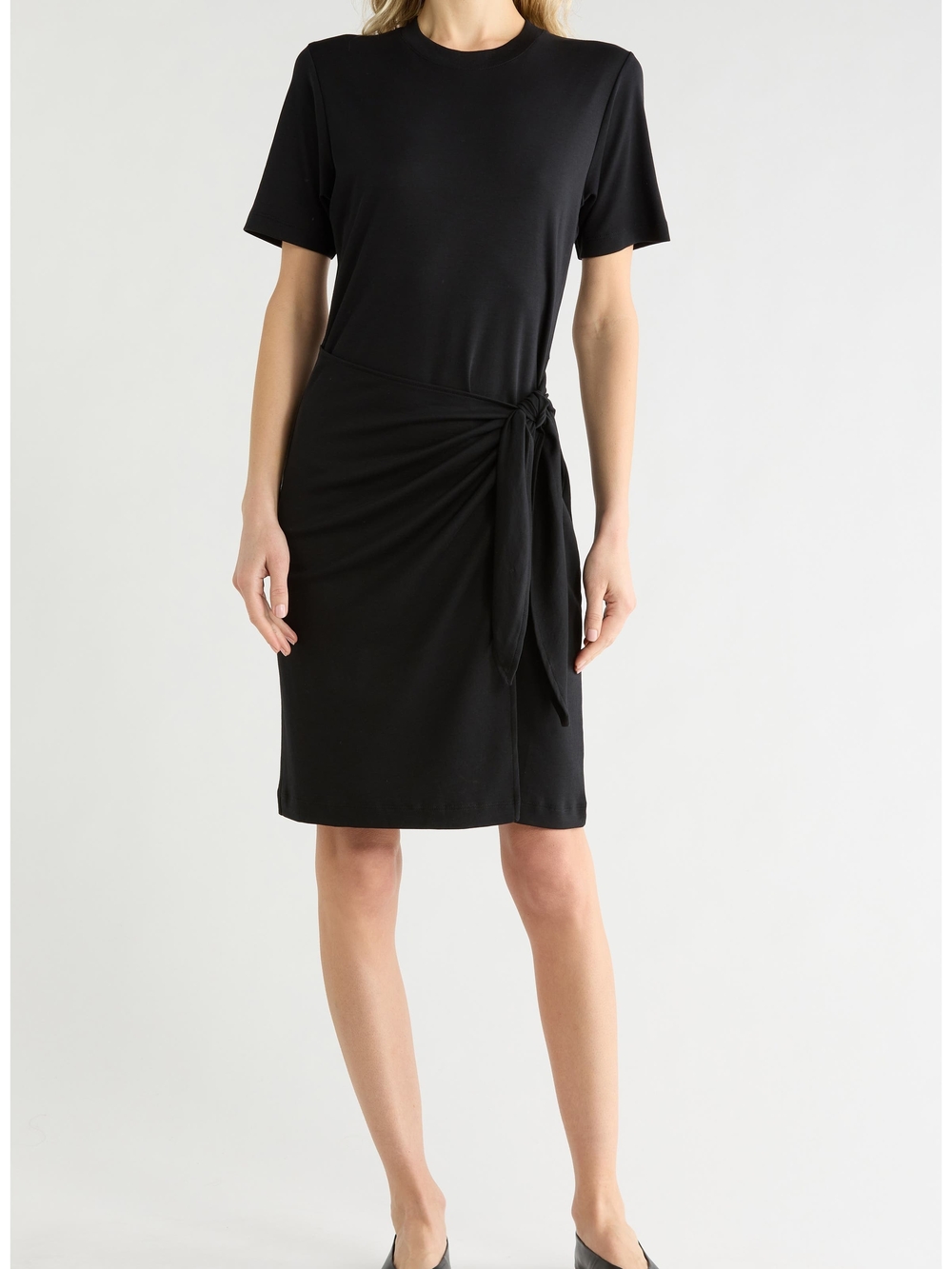 Vince. Side Tie Cotton T-shirt Dress Classic Black Short Sleeve Womens Large